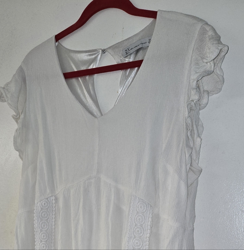 New York & Company White Ruffle Sleeve Midi Dress